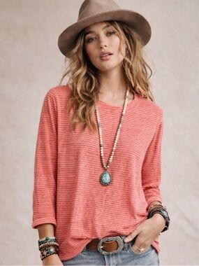 Fresh Produce Sunset Pinstripe Jersey Cotton Catalina 3/4 Sleeve Top Small Boho